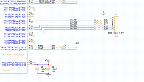 Figure 2. Connector J2 connected to spare FPGA I/O pins